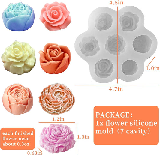 7 Cavity Rose Peony Flower Silicone Candle Mould