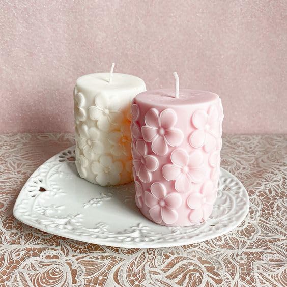 3D Medium Flower Pillar Silicone Candle Mould