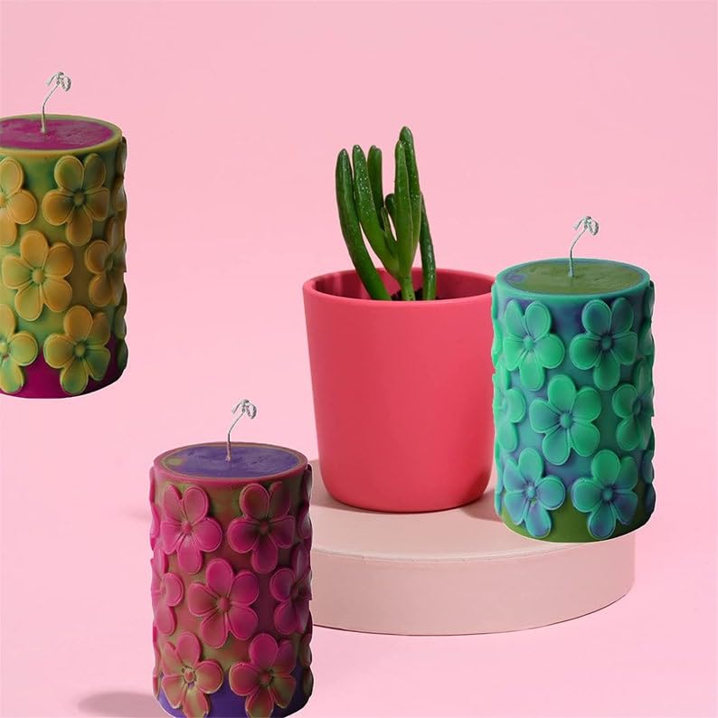 3D Medium Flower Pillar Silicone Candle Mould