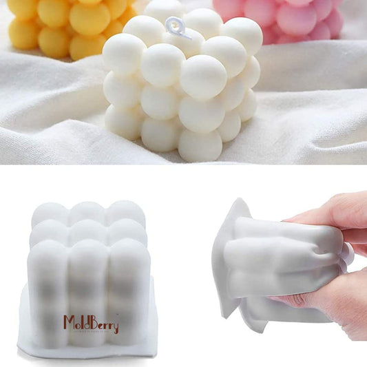 White Silicone Bubble Candle Cube Mould - Single Cavity