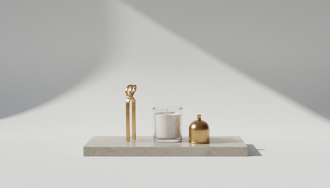 A minimal white candle in soft sunlight — the science of scent
