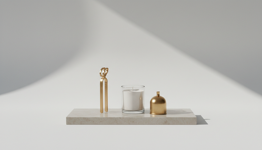 A minimal white candle in soft sunlight — the science of scent