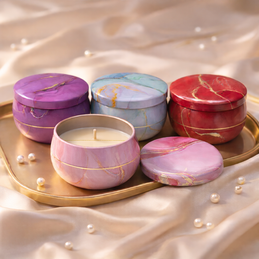 Marble Glow tin candle set — corporate gifting by CraftCloudIndia