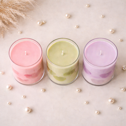 Trio of pastel jar candles — giftable candle sets under ₹1,000