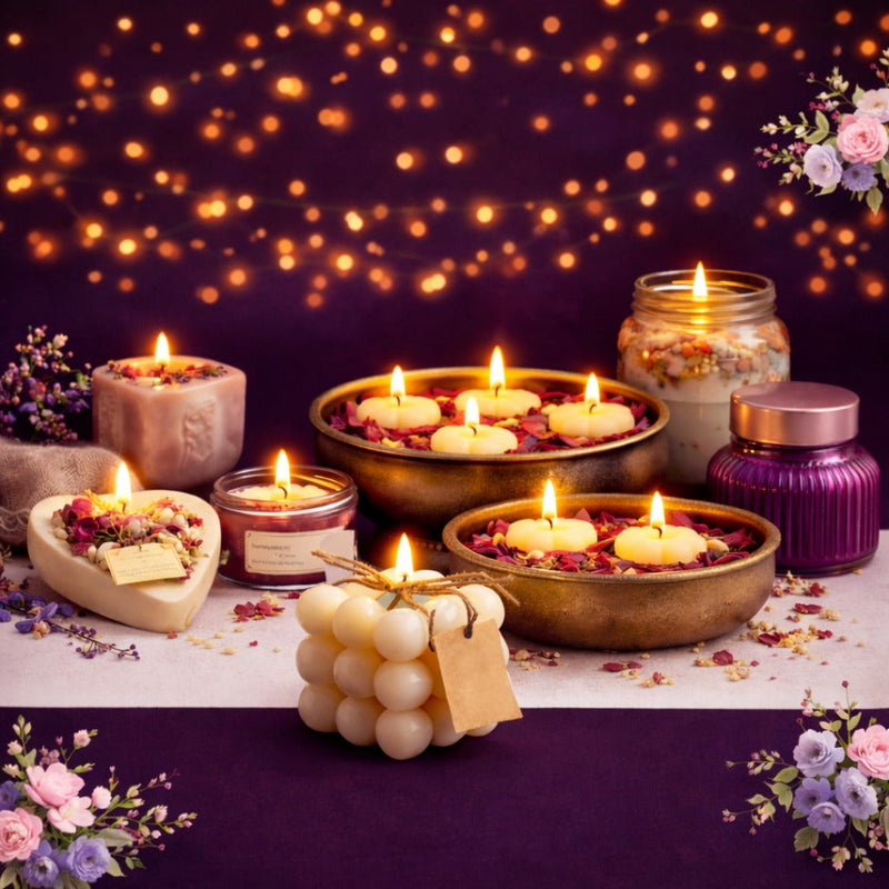 CraftCloudIndia New Arrival premium candles in elegant glass jars, handcrafted with artisanal design, displayed as part of the latest luxury collection.