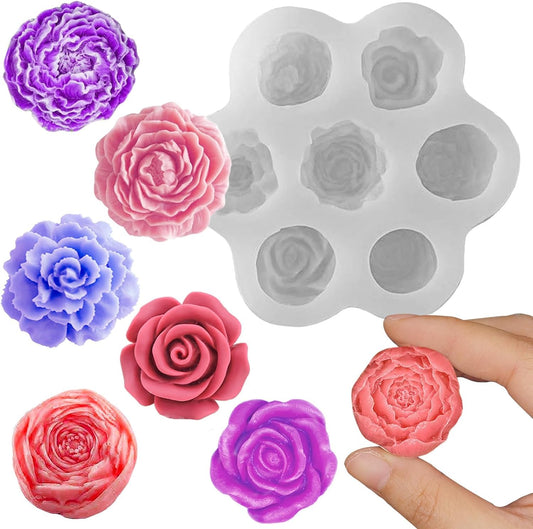 7 Cavity Rose Peony Flower Silicone Candle Mould