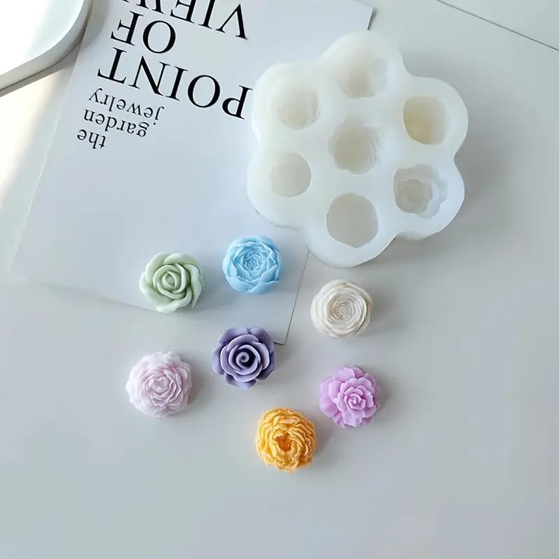 7 Cavity Rose Peony Flower Silicone Candle Mould