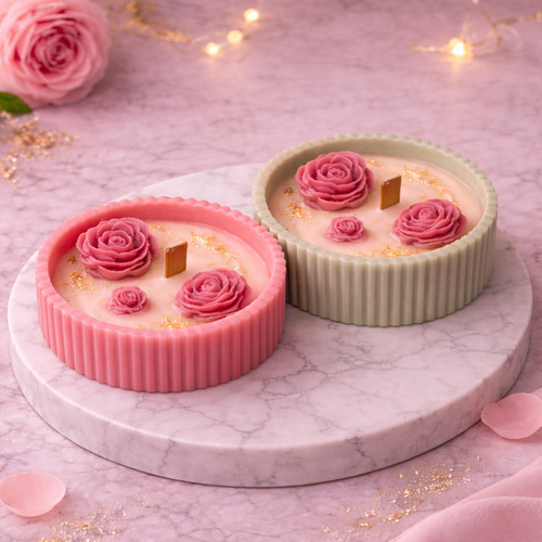 Roselle Bloom Candle Duo by Candleroma handmade floral decorative candles