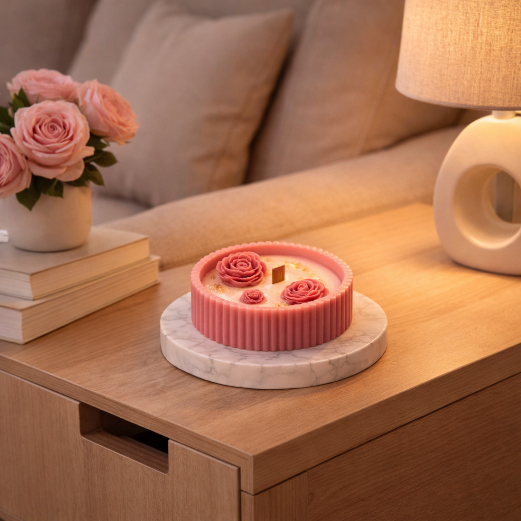 Roselle Bloom handmade decorative candle duo by Candleroma additional view