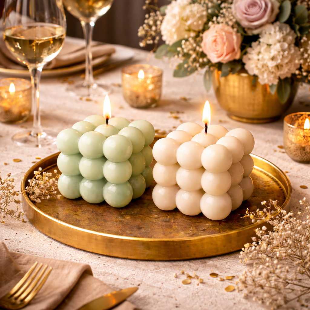 Harmony Luxe handmade bubble cube candle duo by Candleroma additional view