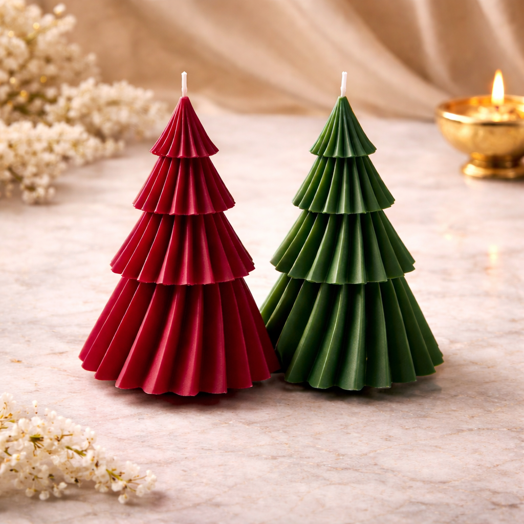 Evergreen Luxe Tree Candle Set of 2 by Candleroma handmade festive tree candles