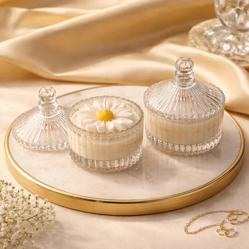 Daisy Glow Glass Jar Candle Set of 2 by Candleroma handmade floral candles