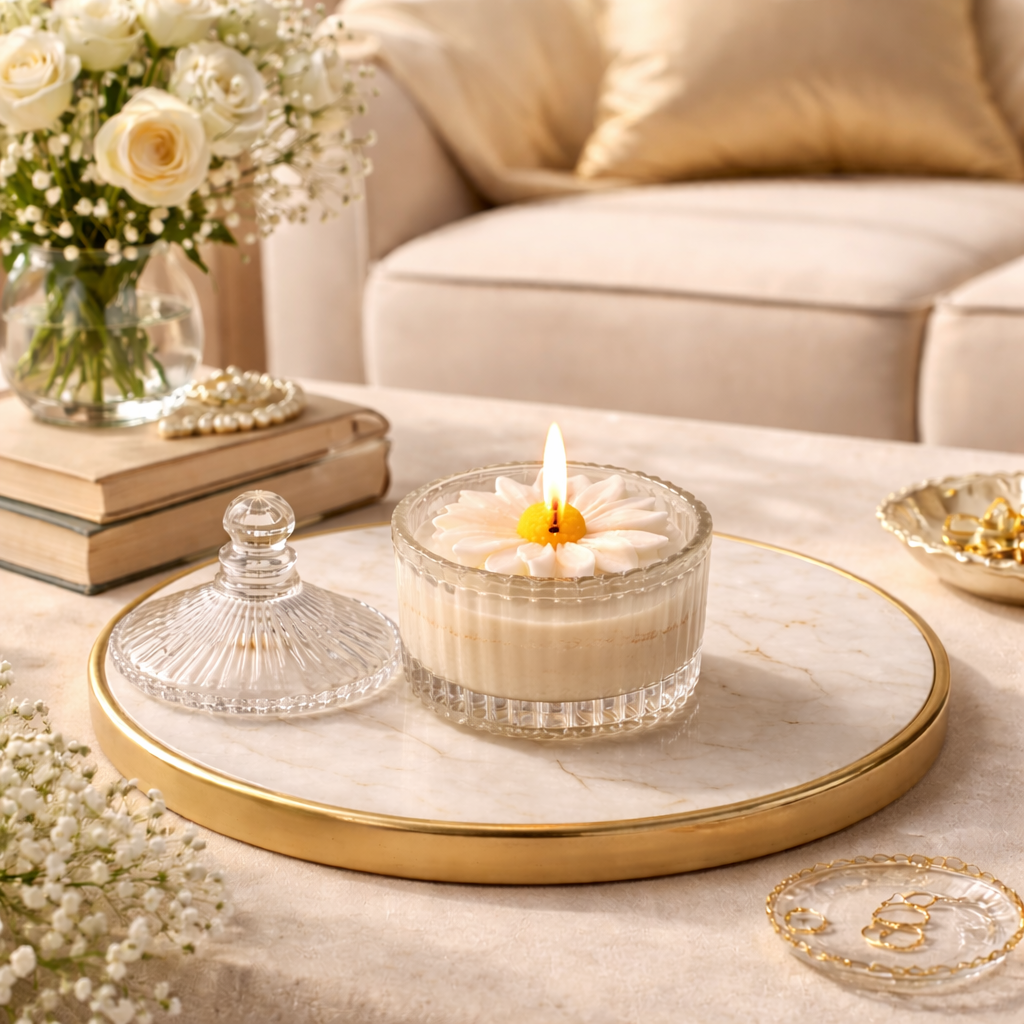 Daisy Glow floral glass jar candle set by Candleroma additional view