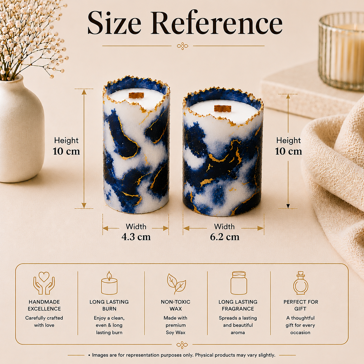 Midnight Blue Marble Pillar Candle - Pack of 2