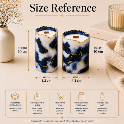Midnight Blue Marble Pillar Candle - Pack of 2