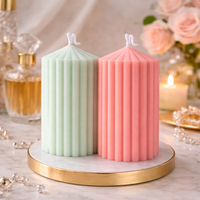 Fluted Pillar Candle Duo Mint Green and Blush Pink by Candleroma