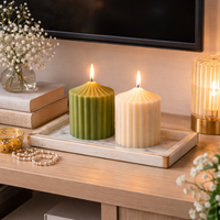 Fluted Pillar Candle Duo Pistachio Green and Vanilla Cream handmade by Candleroma additional view