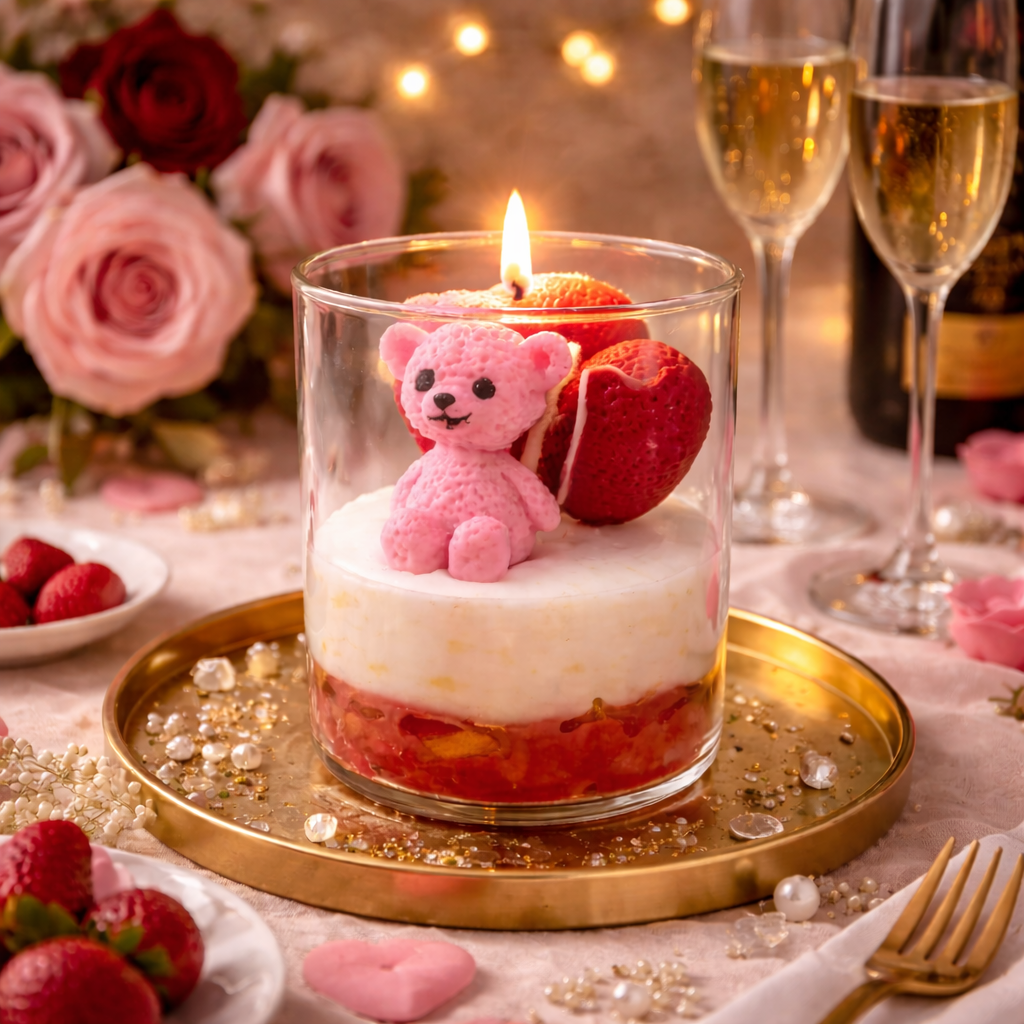 Sweetheart Teddy handmade glass jar candle by Candleroma additional view