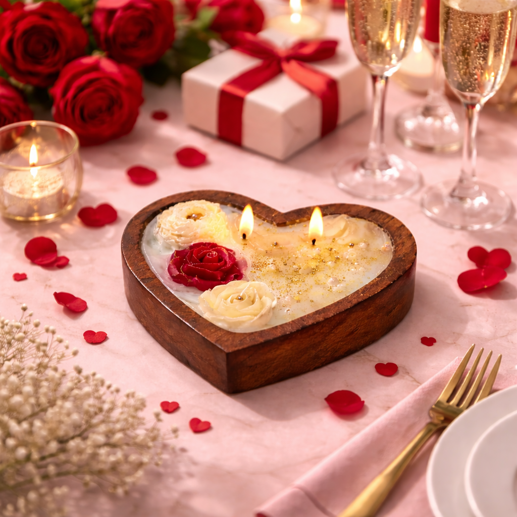 Eternal Rose handmade floral heart candle by Candleroma additional view