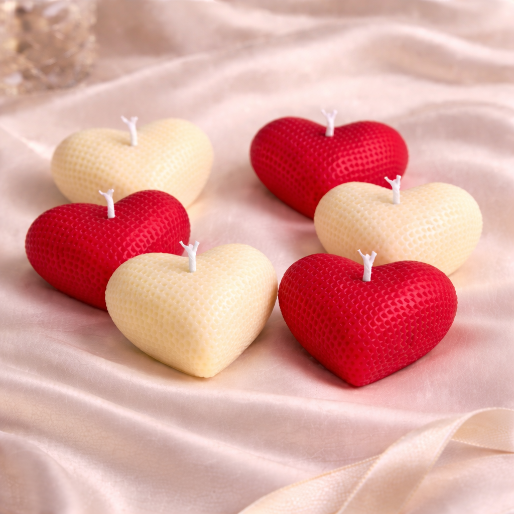 Crimson Ivory Heart Candle Set of 6 by Candleroma handmade heart candles