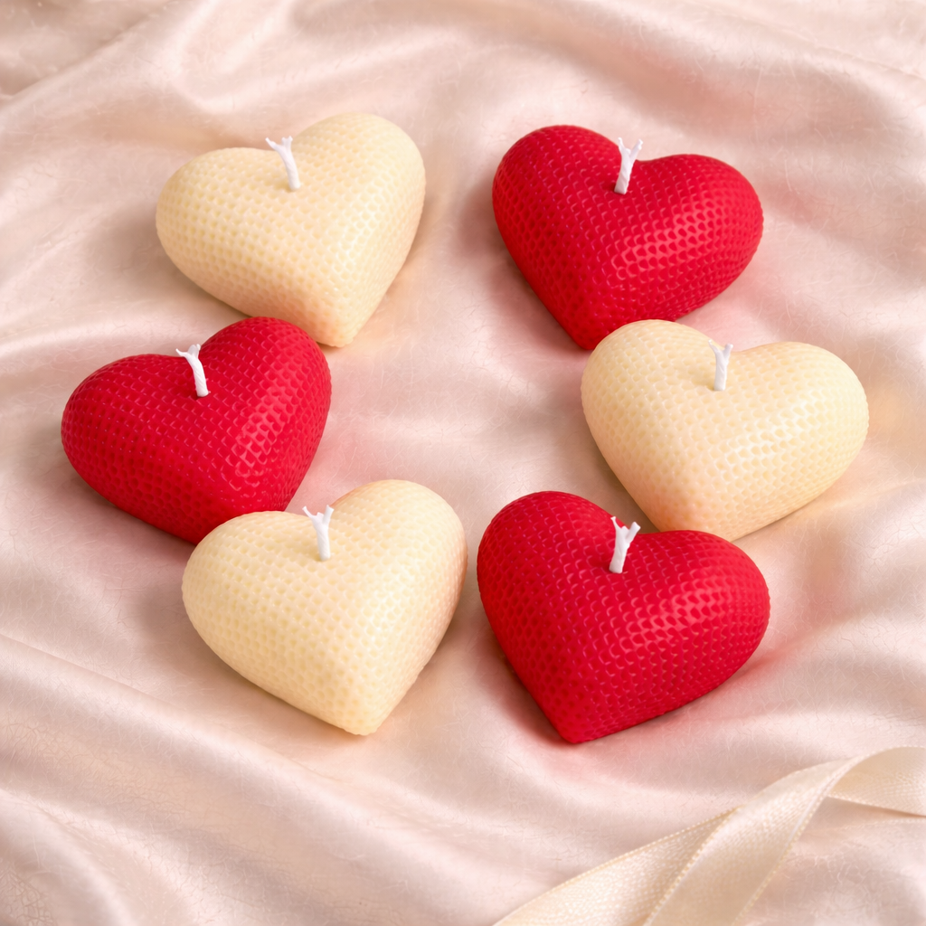 Crimson Ivory Heart Candle Set of 6 by Candleroma additional romantic heart candle image