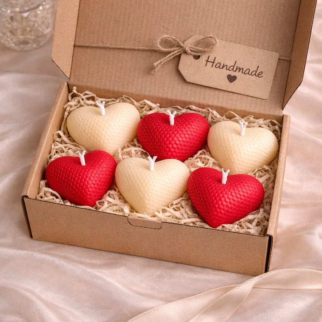 Candleroma Crimson Ivory Heart Candle Set for Valentine décor and gifting