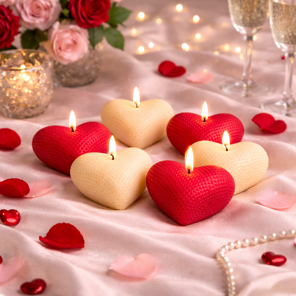 Crimson Ivory handmade heart candle set by Candleroma additional view