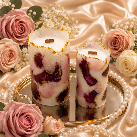 Burgundy Marble Pillar Candle - Pack of 2