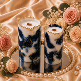 Midnight Blue Marble Pillar Candle - Pack of 2