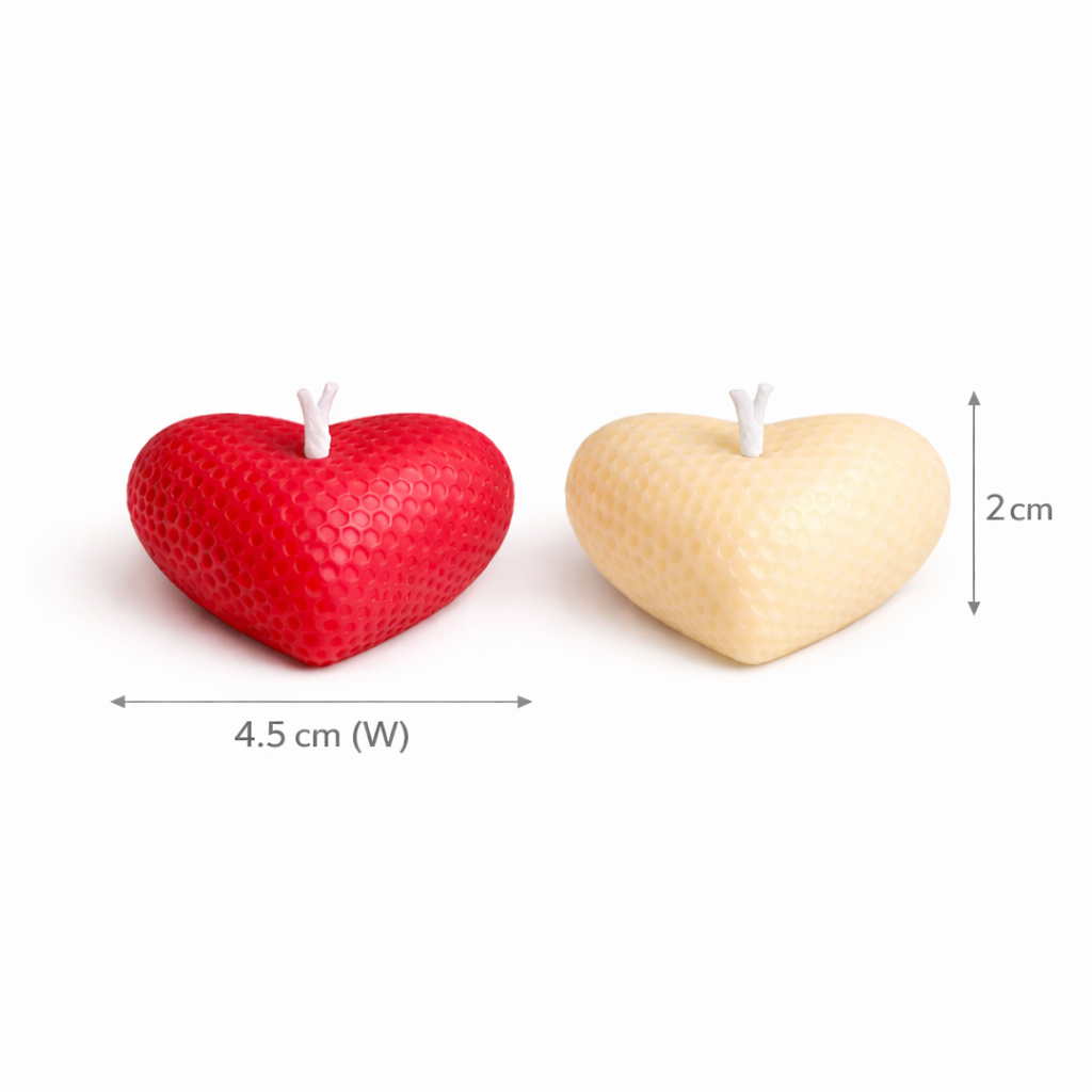 Handmade crimson and ivory heart candles by Candleroma for romantic gifting