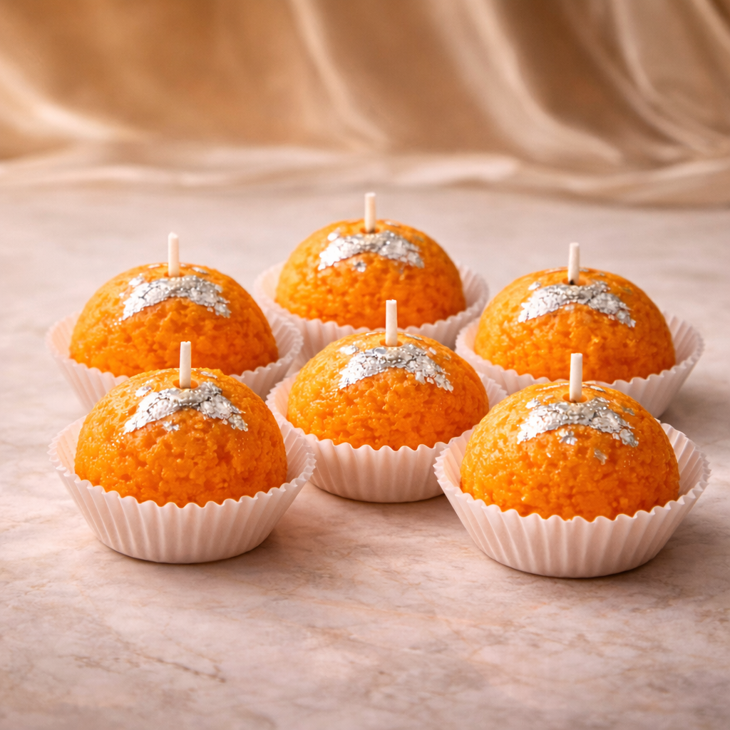 Kesari Prakash Ladoo Candle Set of 6 by Candleroma handmade festive candles