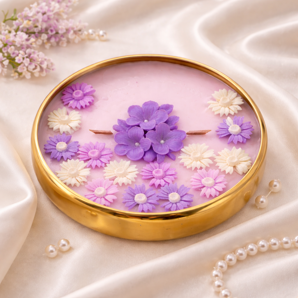 Lavender Blossom Urli Candle by Candleroma handmade floral urli candle
