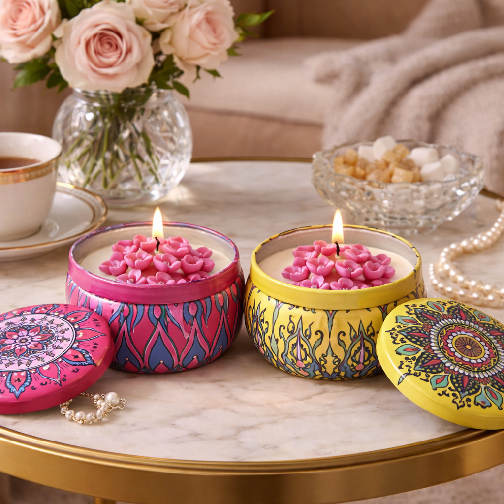 Mandala Art handmade decorative tin candle by Candleroma additional view