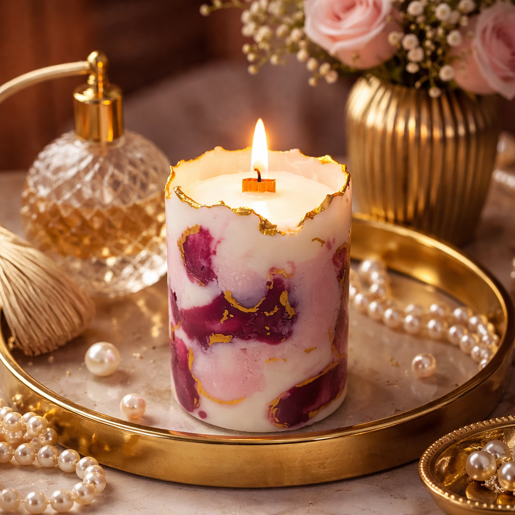 Candleroma burgundy marble pillar candle set for luxury home décor