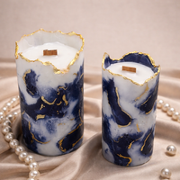 Midnight Blue Marble Pillar Candle Set of 2 by Candleroma handmade luxury candles