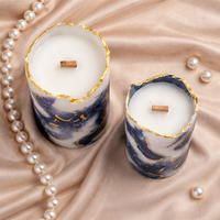 Midnight Blue Marble Pillar Candle Set of 2 by Candleroma additional product image