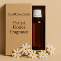 Parijat Flower Fragrance bottle with packaging and flowers on a beige background