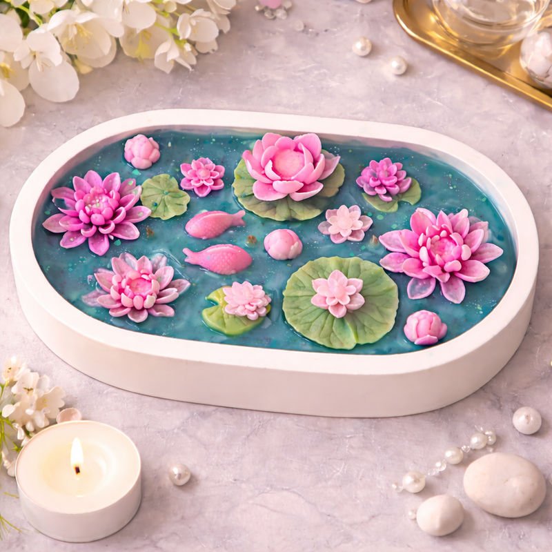Lotus Pond Serenity Candle by Candleroma handmade luxury pond theme candle