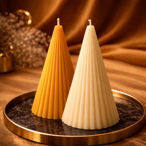 Fluted Cone Pillar Candle Duo by Candleroma handmade decorative pillar candles