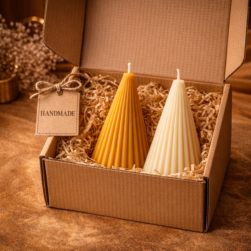 Candleroma Fluted Cone Pillar Candle Duo for luxury gifting