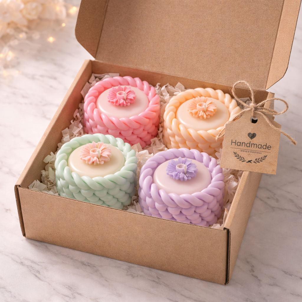 Set of 4 handmade rope texture candles for gifting and table décor