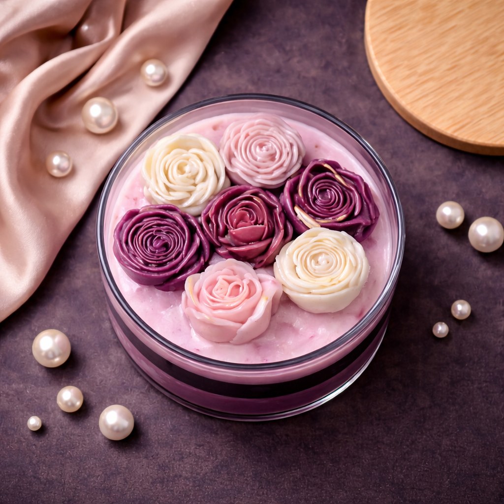 Handmade Royal Petals glass jar candle by Candleroma for luxury décor