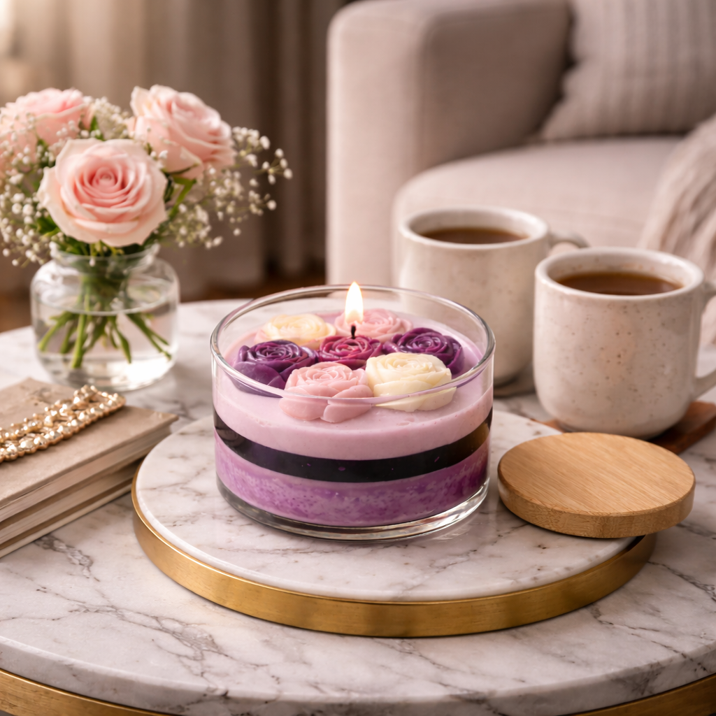 Royal Petals handmade floral jar candle by Candleroma additional view