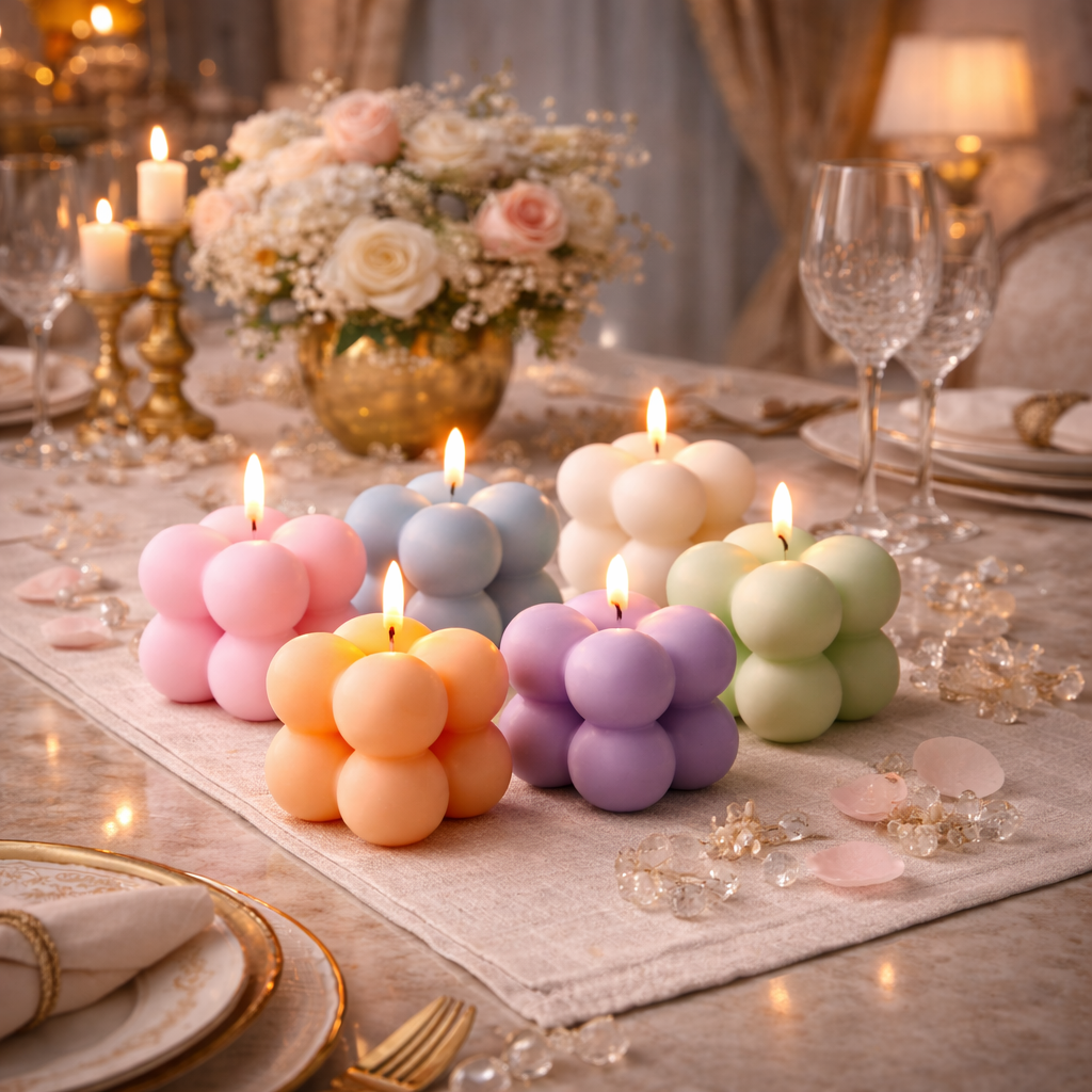 Pastel bubble cube candles handmade by Candleroma additional view