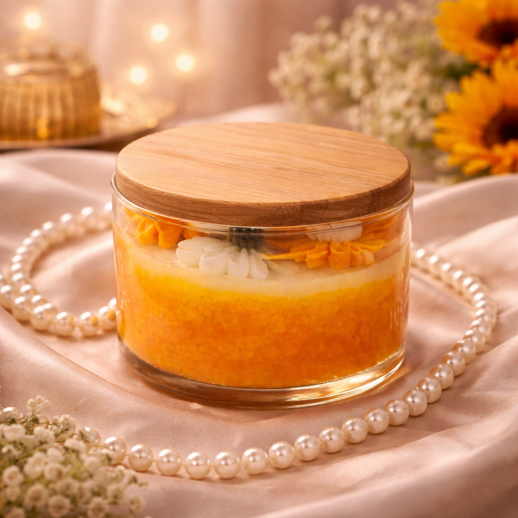 Golden Sunflower Jar Candle by Candleroma handmade floral glass jar candle