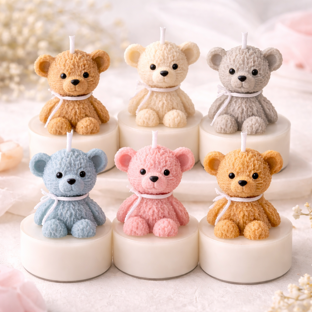 Teddy Glow Tealight Candle by Candleroma handmade cute pastel candle