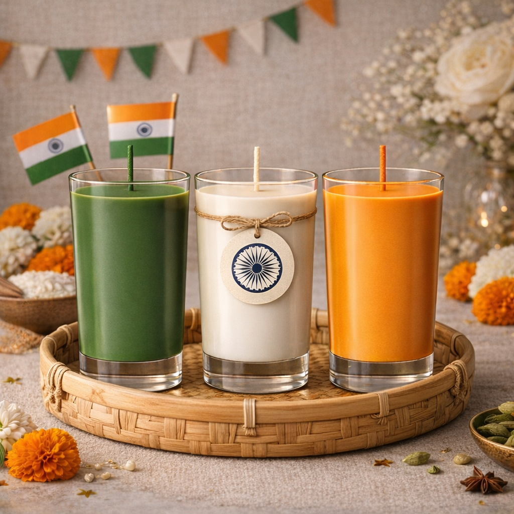 Tiranga Glow Candle Set of 3 handmade tricolor votive candles