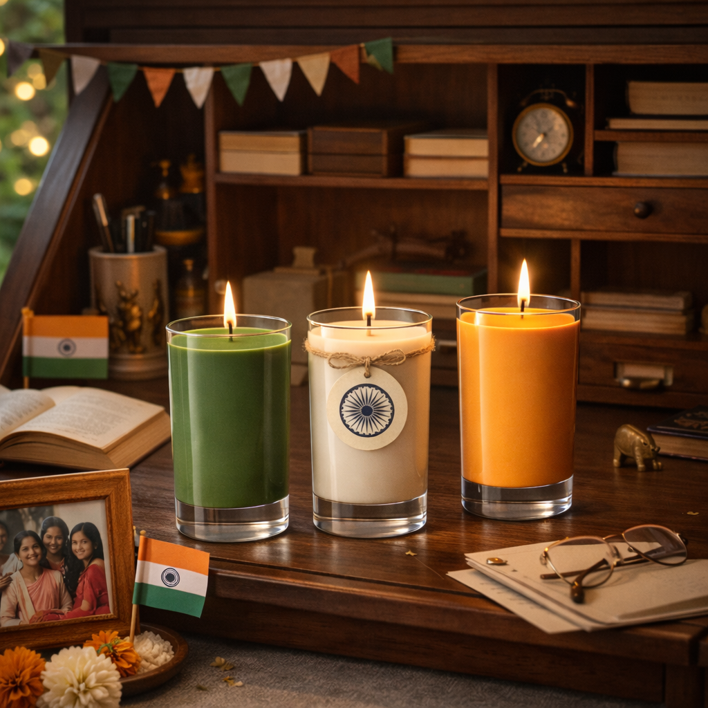 Tiranga Glow handmade tricolor votive candle set additional view