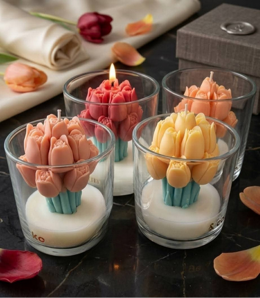 Glass Bouquet Candle Set of 2 handmade floral glass candles