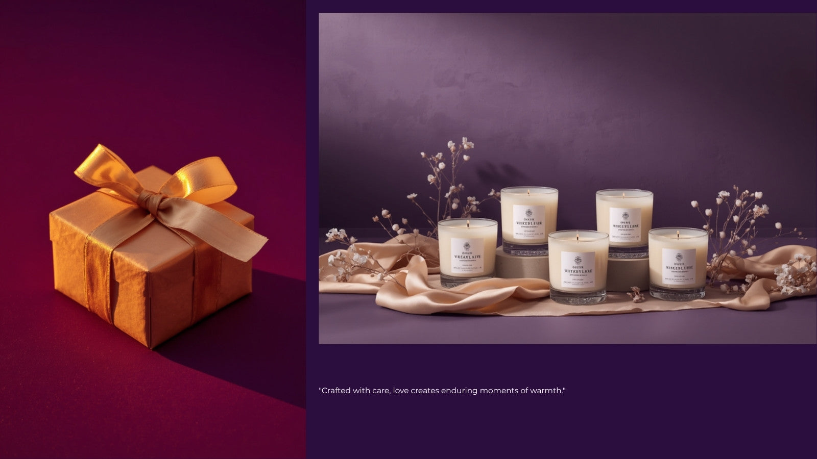 Hand presenting a small wrapped votive candle gift tied with ribbon